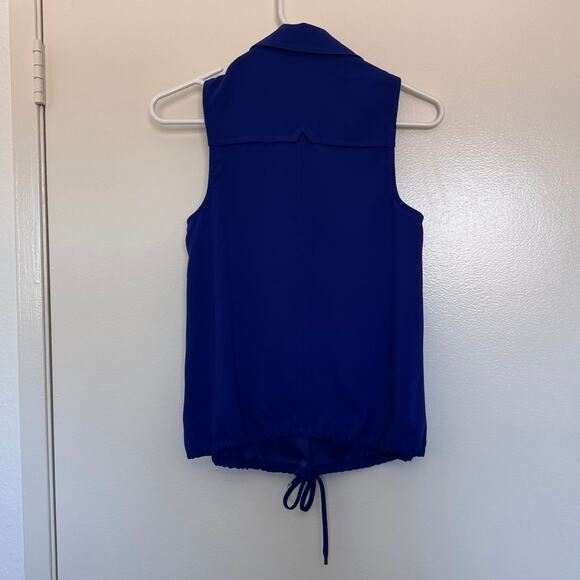 Trina Turk Collared Drawstring Waist Blue Tank Blouse Size Small - Picture 2 of 4